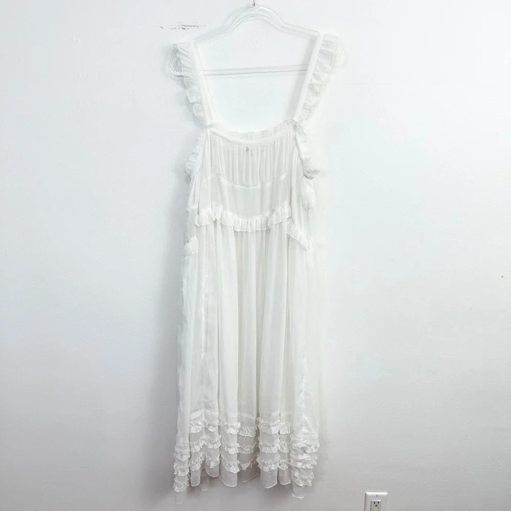Free People Intimately Moon Phase Ruffle Sheer Midi Dress Ivory L NWT